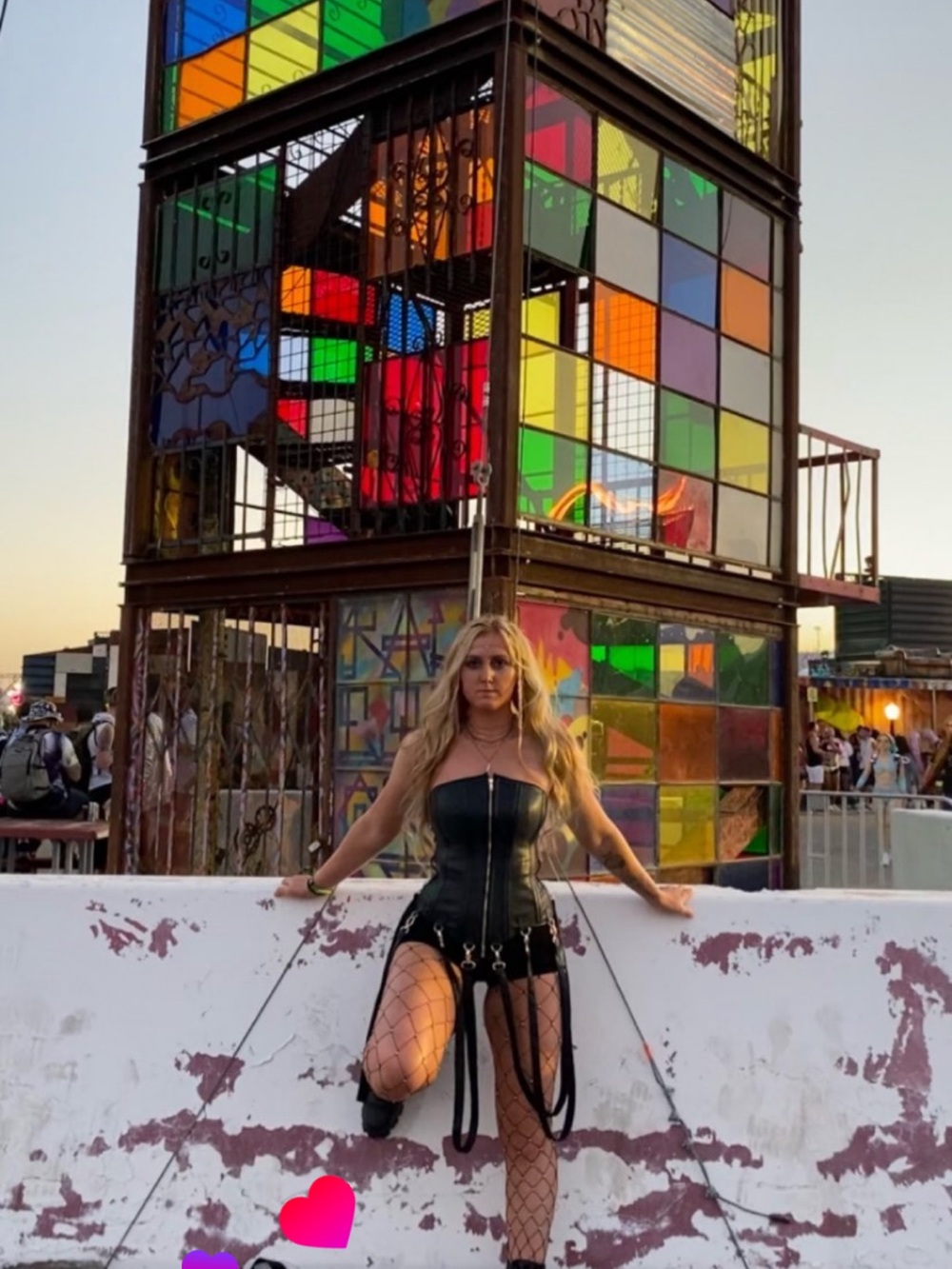 AKIRA Black Leather Corset zip top with Strappy Harness and polyester Shorts